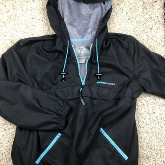 Guess Jeans USA Adult Size Medium Jacket Black Blue Polyester Windbreaker Lined - Picture 1 of 12